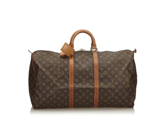 Louis Vuitton Monogram Keepall 55 Brown Leather Cloth  ref.89493