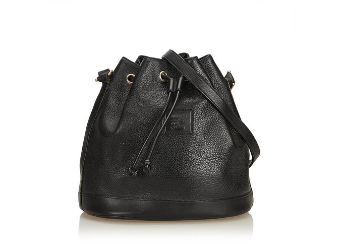 Burberry Leather Drawstring Bucket Bag Black  - Joli Closet