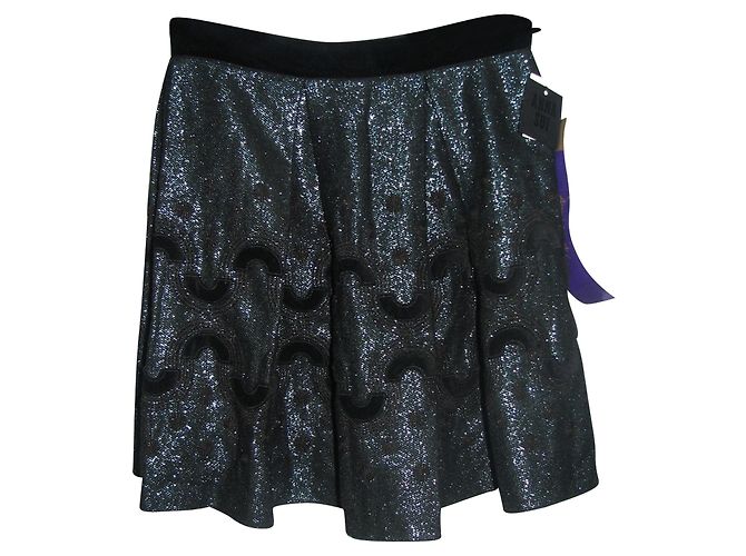 Anna Sui Metallic thread skirt Black Dark green