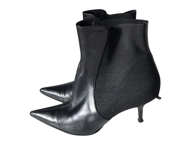 Dolce & Gabbana Ankle boots Black Leather Cloth Elastane  ref.89679