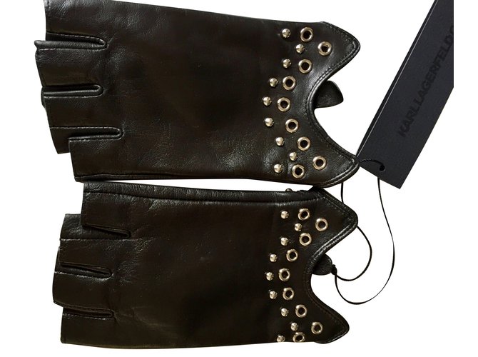 Karl Lagerfeld Gloves Black Leather  ref.89598