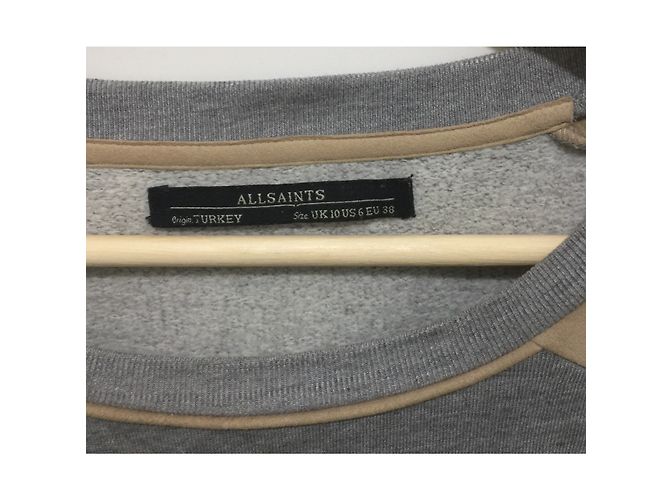 All Saints Pullover mit Wildlederärmeln beige grau