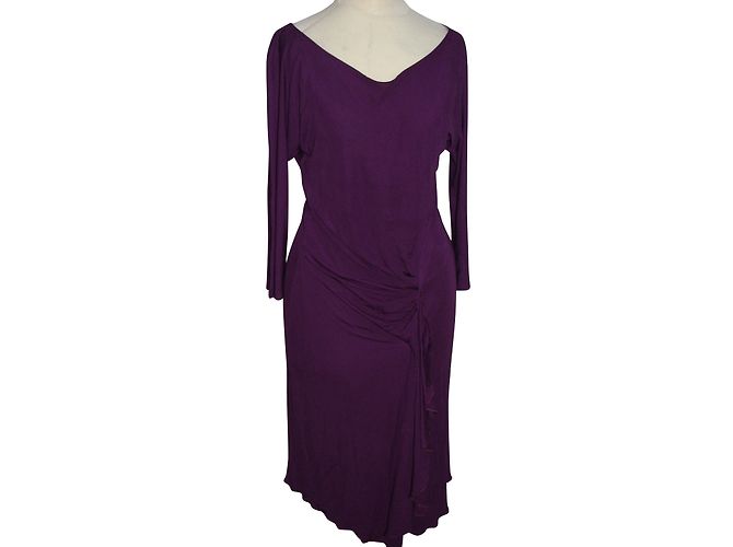 Vestido drapeado roxo Alberta Ferretti mangas 3/4