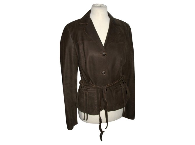 Max Mara Leather jacket Brown Suede  ref.89727