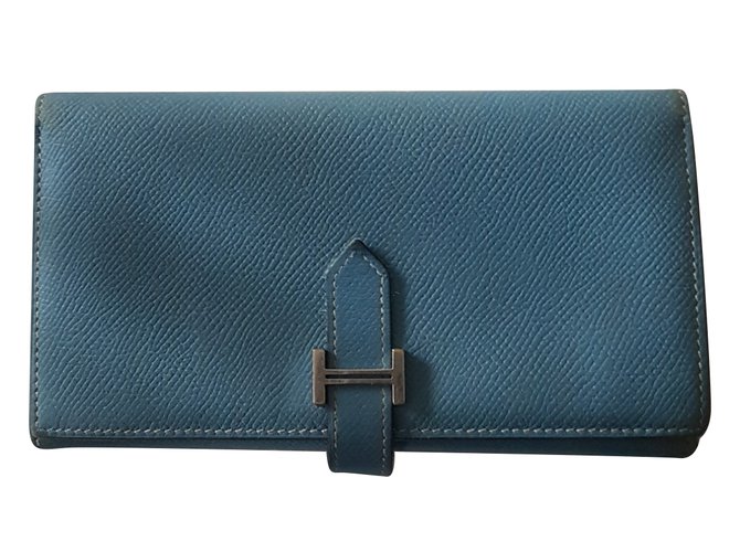 Hermès Bearn wallet Light blue Leather  ref.89729