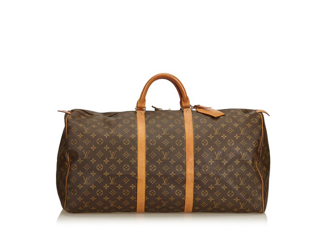 Louis Vuitton Monogram Keepall 60 Brown Leather Cloth  ref.89781