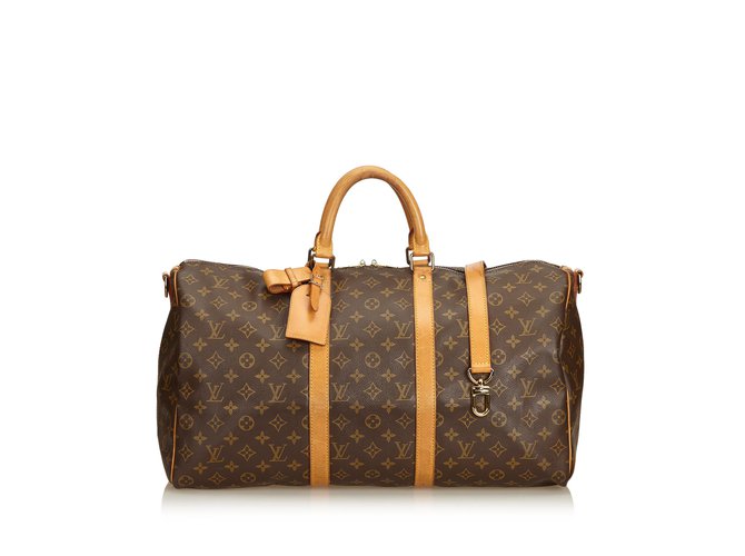 Louis Vuitton Monogram Keepall Bandouliere 60 Brown Leather Cloth  ref.89798