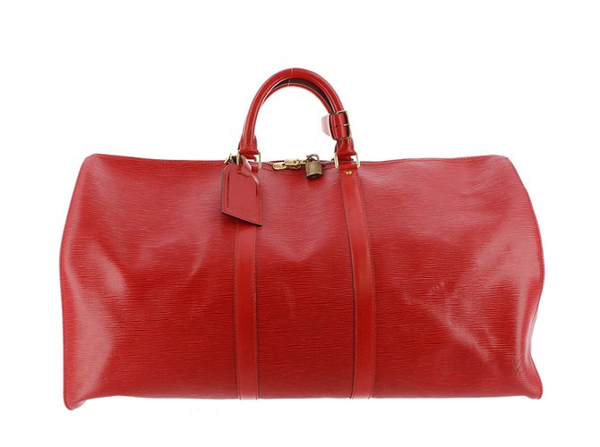 Louis Vuitton Et Keepall 60 Cuir Rouge  ref.89831