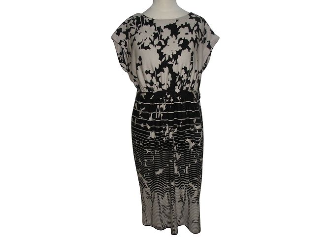 Vestido Tibi con Estampado Floral Negro y Beige