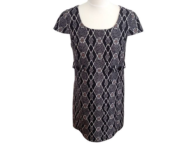 Tibi Vestido de mistura de seda de lã Marrom Preto Branco