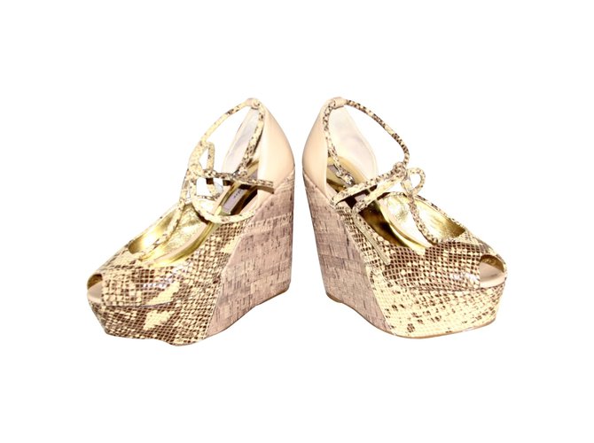 Ted Baker Python Print Leather Wedges Light Brown