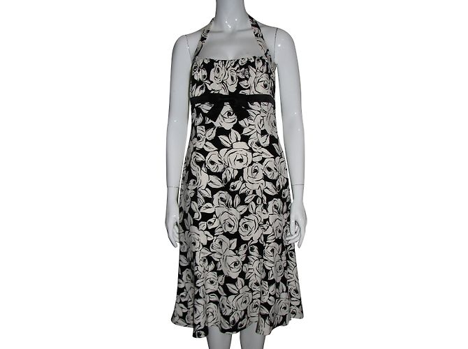 Escada silk halter dress black and white