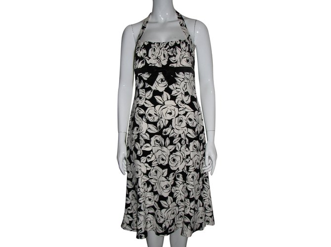 Escada Vestido halter de seda Negro Blanco  ref.89918