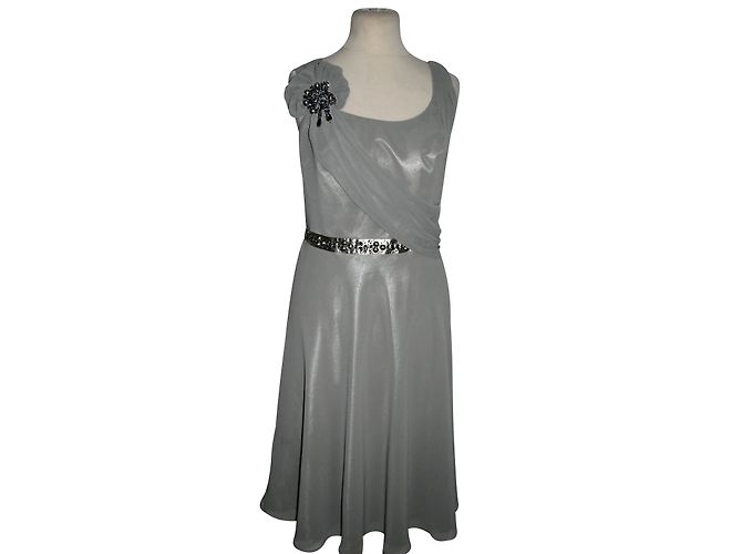 Vestido drapeado Jenny Packham cinza prateado em chiffon Prata