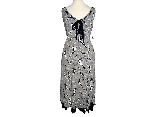 Escada Asymmetrisches Seidenkleid Schwarz Weiß