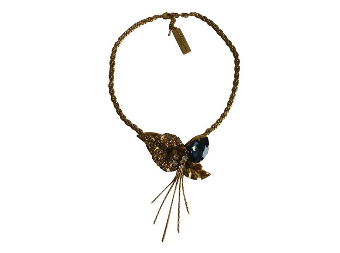 Weekend Max Mara Cryastal embellished metal necklace Golden Dark blue  ref.89954