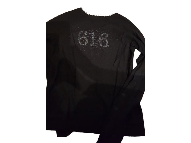 Ikks Women's V-neck sweater back pattern 616 Black Cashmere Wool Viscose Polyamide  ref.89956