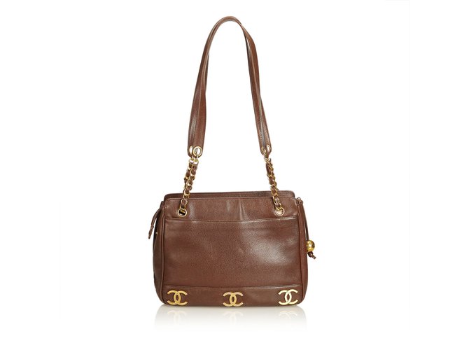 Chanel Leather Chain Shoulder Bag Brown Dark brown  ref.89970