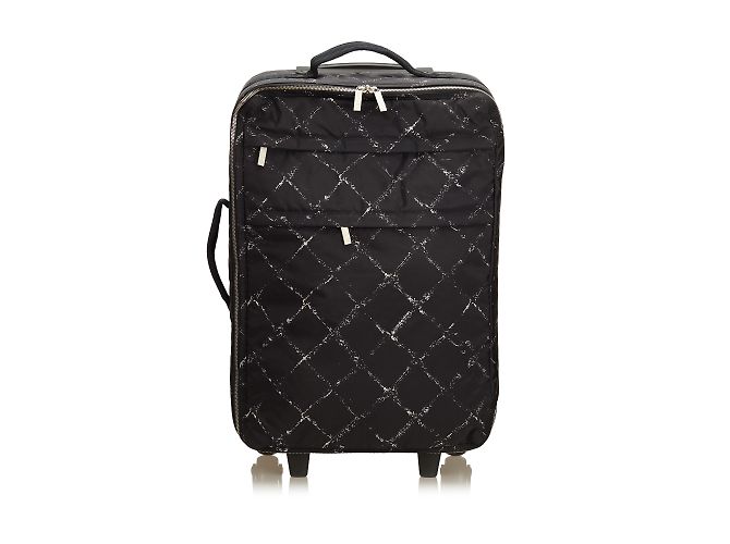 Chanel Vecchio carrello da viaggio Nero Bianco Nylon Panno