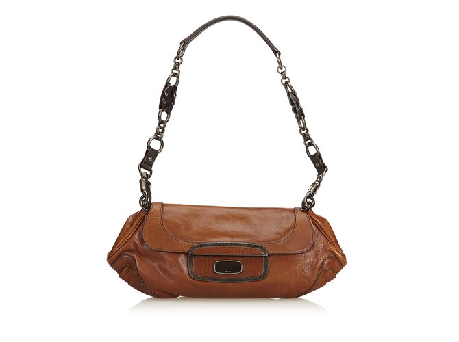 Prada Leather Shoulder Bag Brown Dark brown  ref.90024