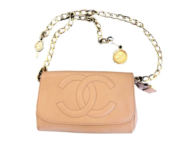 Chanel Waist belt clutch Beige Leather  ref.90064