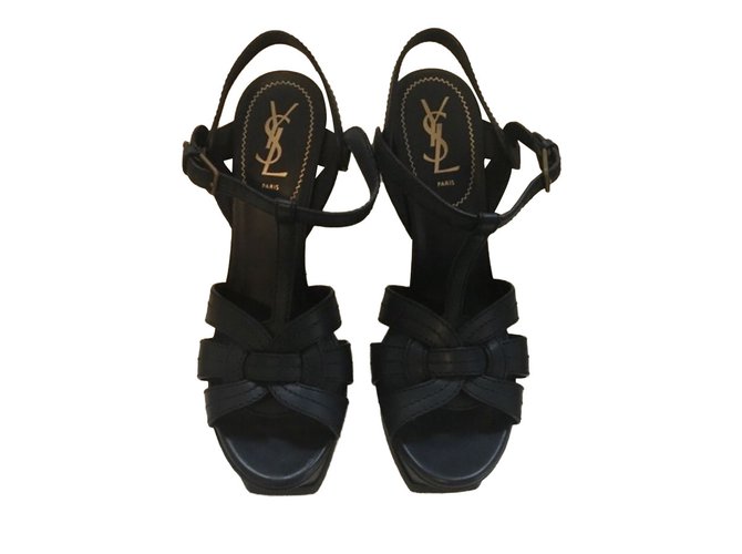Saint Laurent Tribute sandals Dark blue Leather  ref.90083
