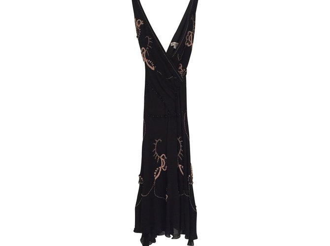 Temperley London Vestido vintage frisado Preto Seda  ref.90105