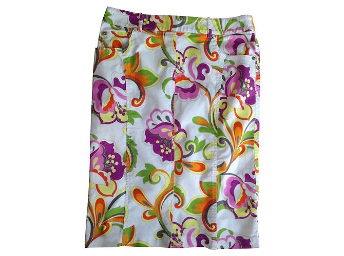 Falda Escada de algodón blanco con estampado floral Multicolor