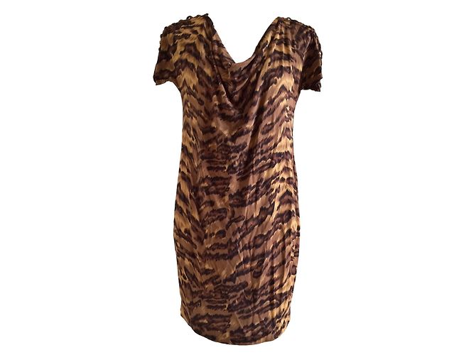 Vestido Gorro de seda con estampado de leopardo Diane Von Furstenberg Castaño Caramelo