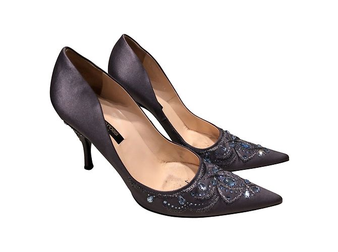 Sergio Rossi Silver Grey Silk Stiletto Heels 39