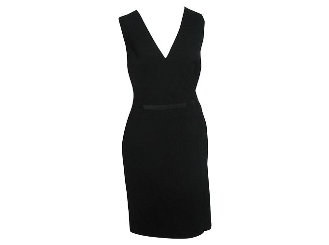 Vestido negro de lana René Lezard con cuello en V