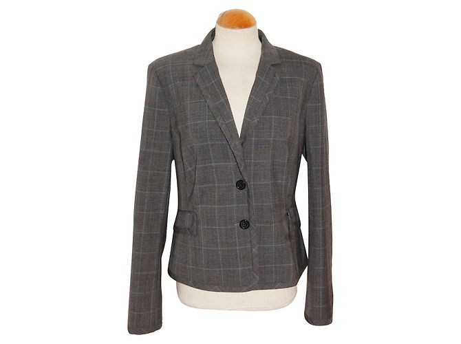 Hobbs Wool Check Blazer Brown Grey