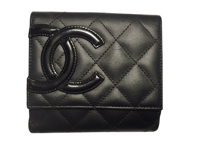 Monedero compacto de Chanel Cambon Negro Cuero  ref.90177