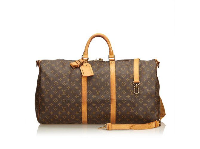 Louis Vuitton Monogram Keepall Bandouliere 55 Brown Leather Cloth  ref.90229