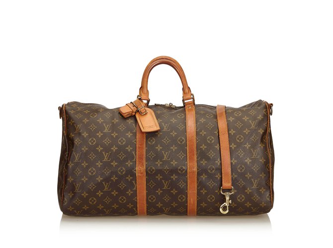Louis Vuitton Monogram Keepall Bandouliere 55 Brown Leather Cloth  ref.90270
