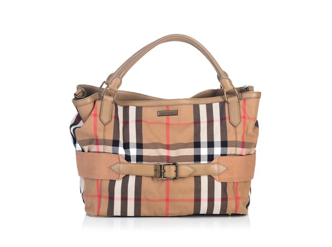 Burberry Sac à bandoulière en Haymarket Cuir Toile Tissu Marron Multicolore  ref.90298