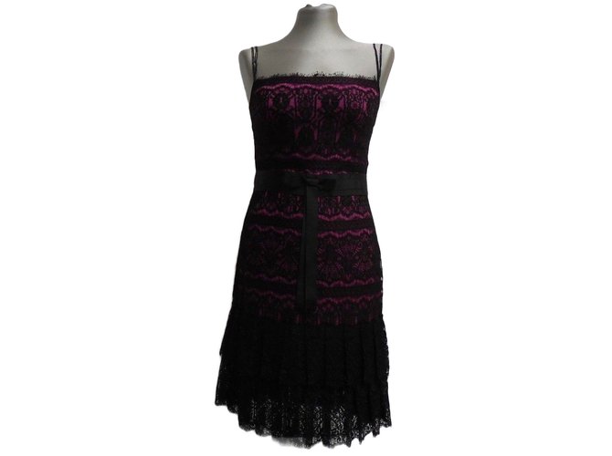 Marchesa Dresses Black Fuschia Silk Lace  ref.90323