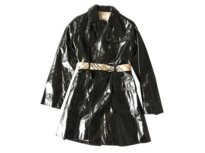 Burberry Girl Coats outerwear Black Cotton Polyurethane  ref.90329