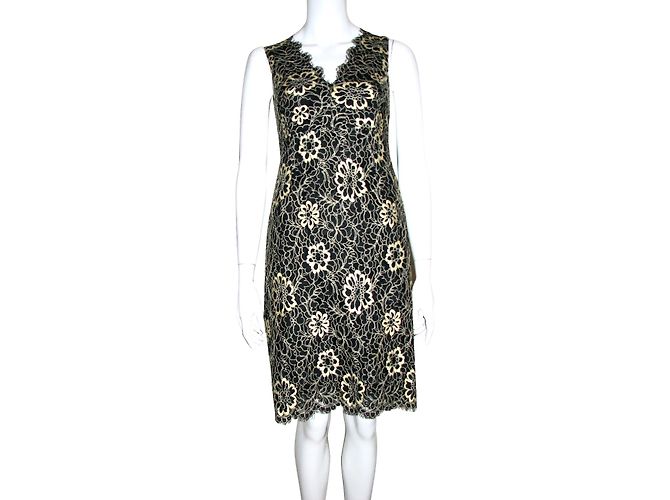 Anna Sui Lace Dress Black and Eggshell Golden
