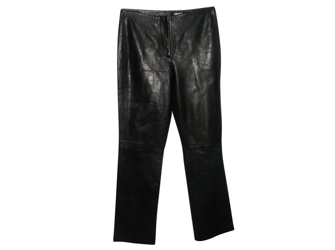 Dkny Pantalons, leggings Cuir Noir  ref.90348