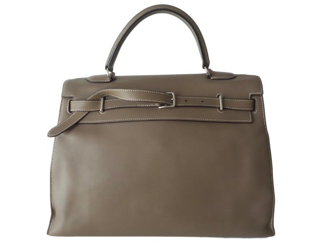 Hermès SAC HERMES KELLY FLAT Grau Leder  ref.90382