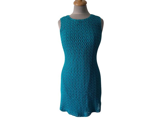 Vestido de encaje turquesa Dkny