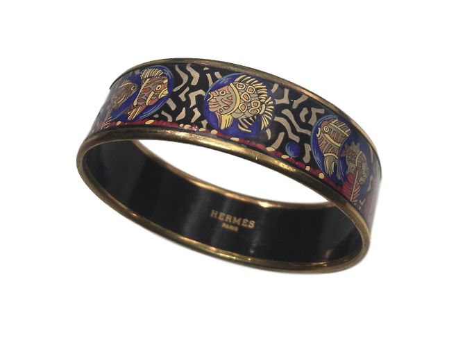 Pulsera Hermès de metal esmaltada azul motivos peces Multicolor 