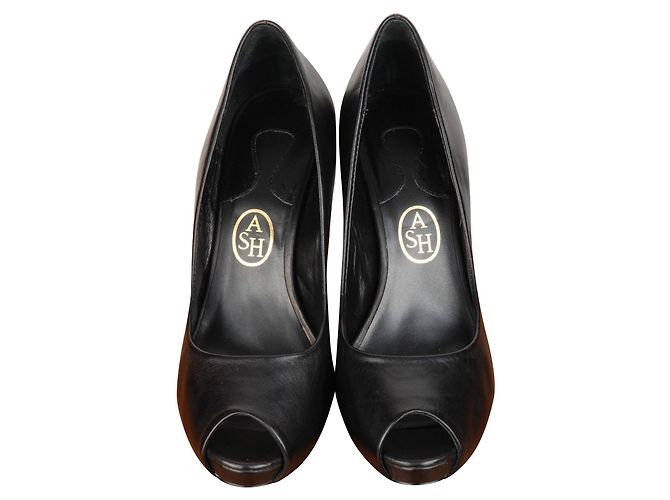 Ash Ryan black leather peep toe heels
