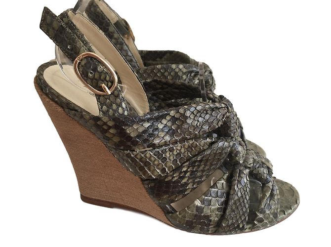 Sandali con zeppa Alexandre Birman Python Khaki Cachi Stampa python Taupe