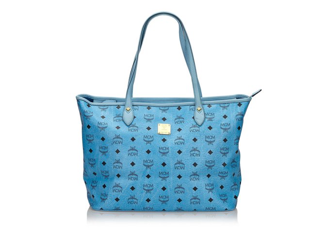 MCM Leather Visetos Tote Bag Blue ref.90483 - Joli Closet