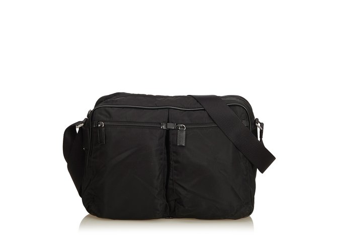 Prada Nylon Crossbody Bag Black Leather Cloth  ref.90507