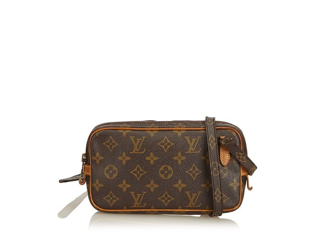 Louis Vuitton Monogram Marly Shoulder Strap Brown Leather Cloth  ref.90520