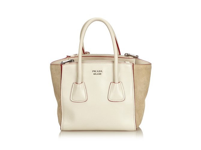 Prada Leather Twin Handbag White Suede  ref.90526