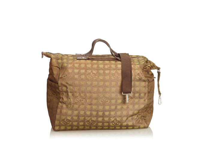 Chanel Travel Line Jacquard Bag Brown Khaki Dark brown Leather Cloth  ref.90541